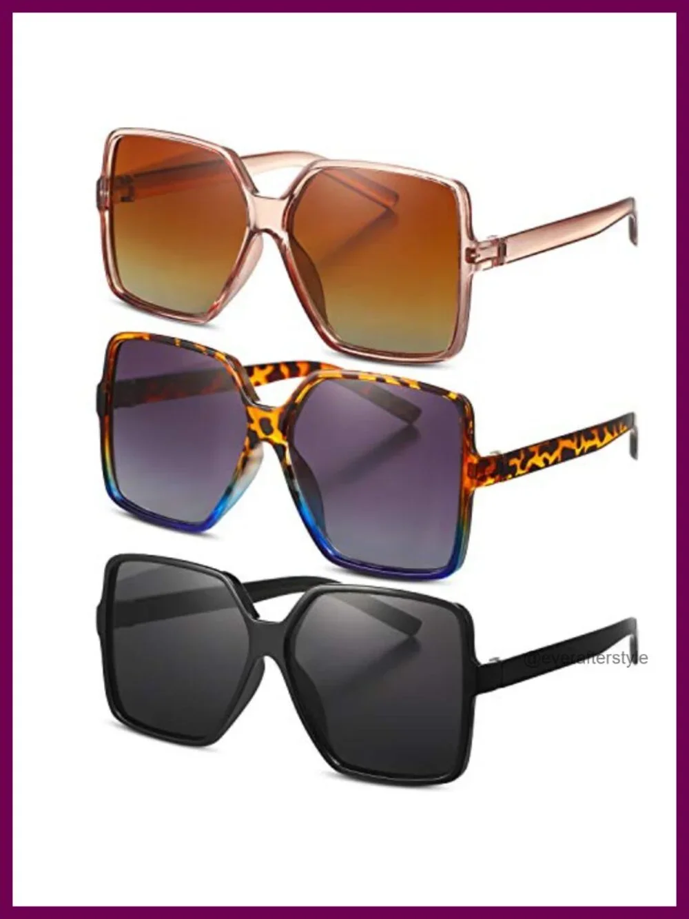 Oversized Square Sunglasses 3-Pack Retro Leopard Print Polycarbonate UV